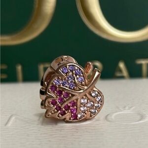 Pandora Rose Gold Pink, Lavender and Clear CZ Leaf Charm